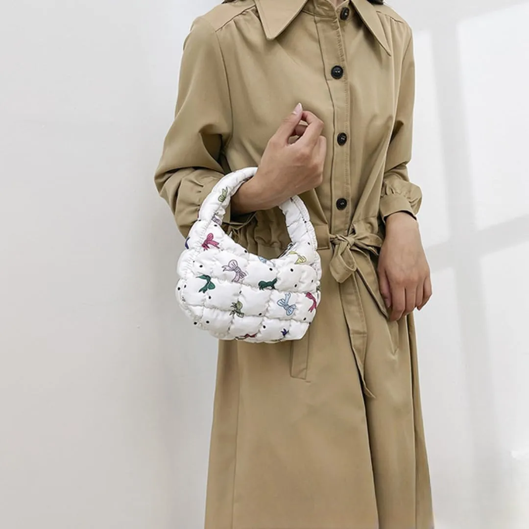 Quilted Puffer Tote Bag Mini Handbag Puffer Puff Bag Puffy Nylon Bag Lightweight Carryall Bag Puffy Purses for Women