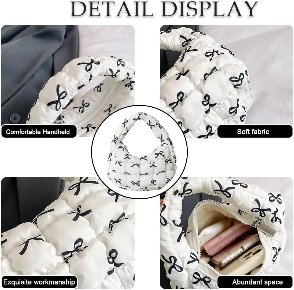 Quilted Puffer Tote Bag Mini Handbag Puffer Puff Bag Puffy Nylon Bag Lightweight Carryall Bag Puffy Purses for Women
