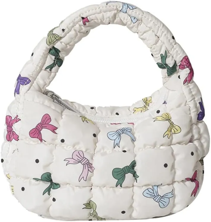 Quilted Puffer Tote Bag Mini Handbag Puffer Puff Bag Puffy Nylon Bag Lightweight Carryall Bag Puffy Purses for Women