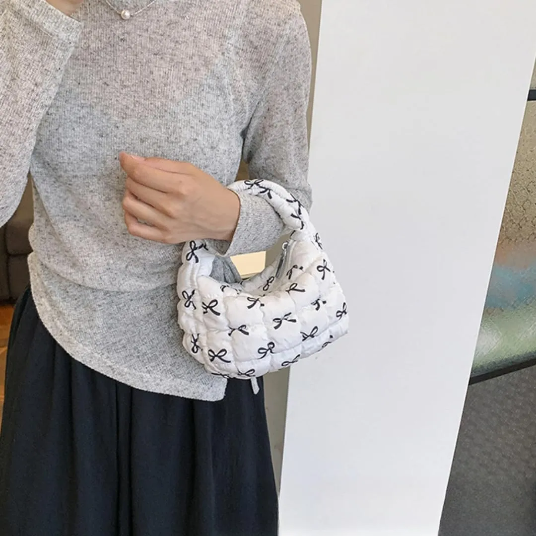 Quilted Puffer Tote Bag Mini Handbag Puffer Puff Bag Puffy Nylon Bag Lightweight Carryall Bag Puffy Purses for Women