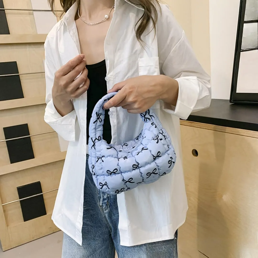 Quilted Puffer Tote Bag Mini Handbag Puffer Puff Bag Puffy Nylon Bag Lightweight Carryall Bag Puffy Purses for Women