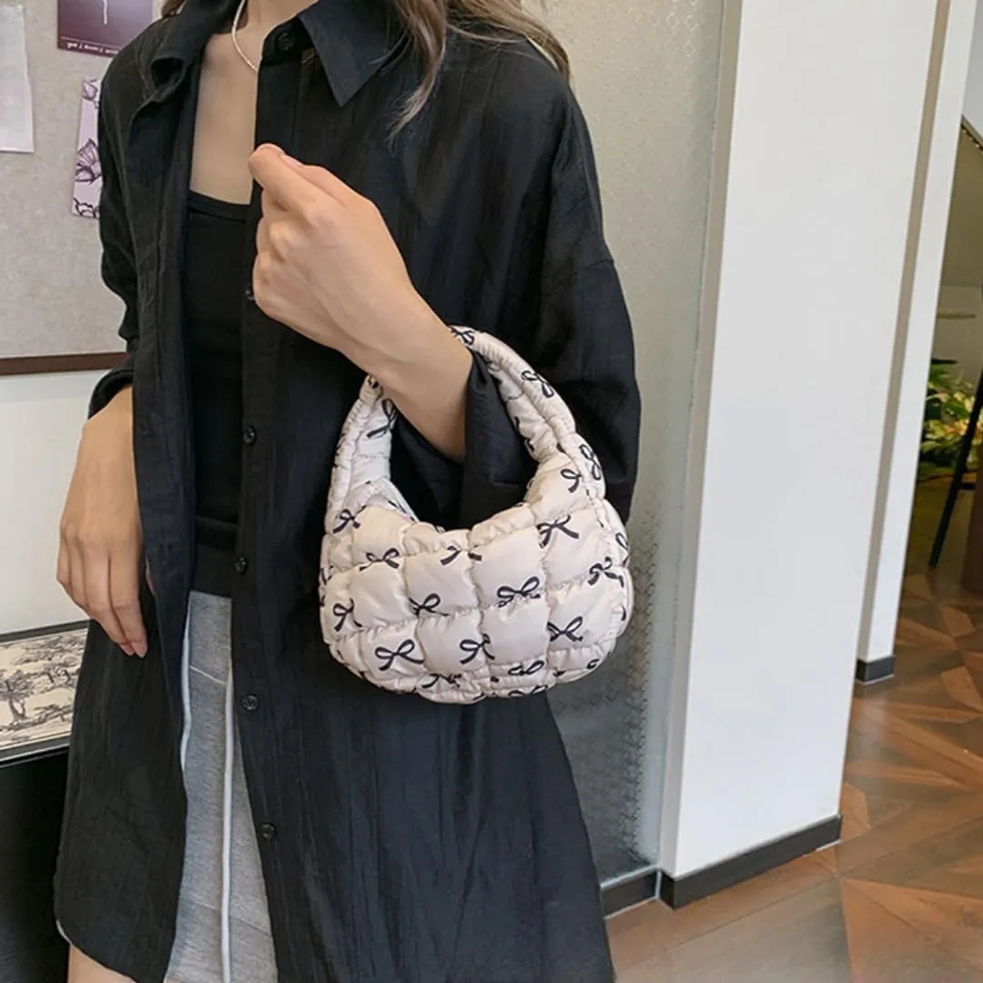 Quilted Puffer Tote Bag Mini Handbag Puffer Puff Bag Puffy Nylon Bag Lightweight Carryall Bag Puffy Purses for Women