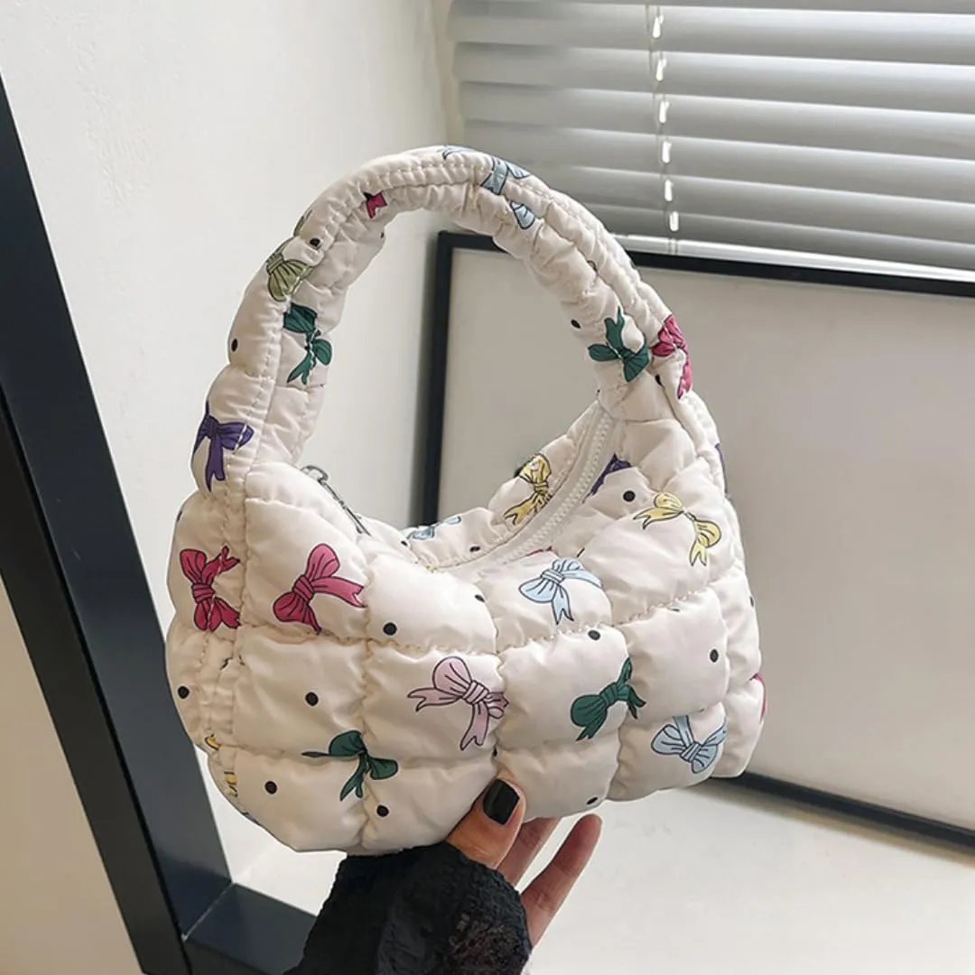 Quilted Puffer Tote Bag Mini Handbag Puffer Puff Bag Puffy Nylon Bag Lightweight Carryall Bag Puffy Purses for Women