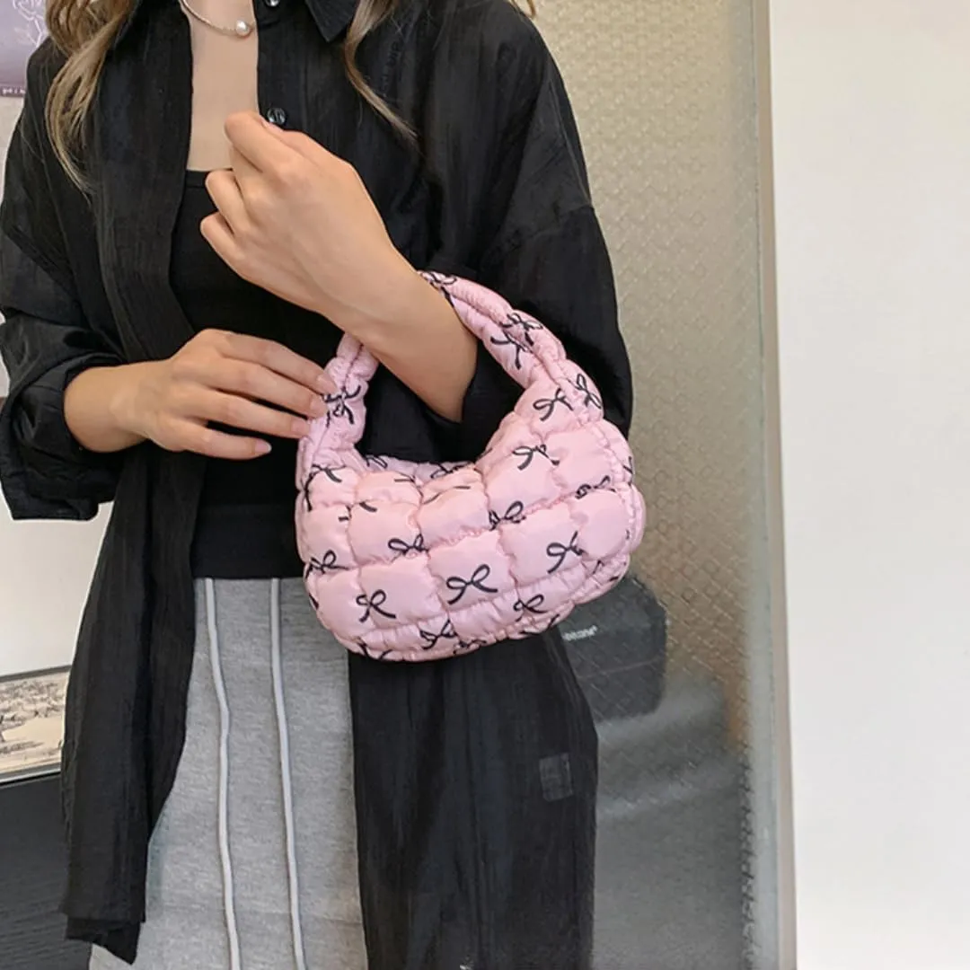 Quilted Puffer Tote Bag Mini Handbag Puffer Puff Bag Puffy Nylon Bag Lightweight Carryall Bag Puffy Purses for Women