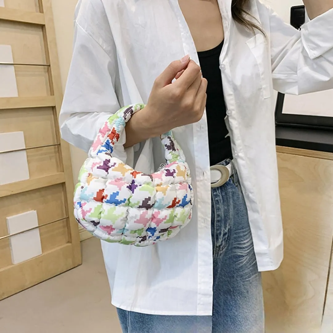Quilted Puffer Tote Bag Mini Handbag Puffer Puff Bag Puffy Nylon Bag Lightweight Carryall Bag Puffy Purses for Women