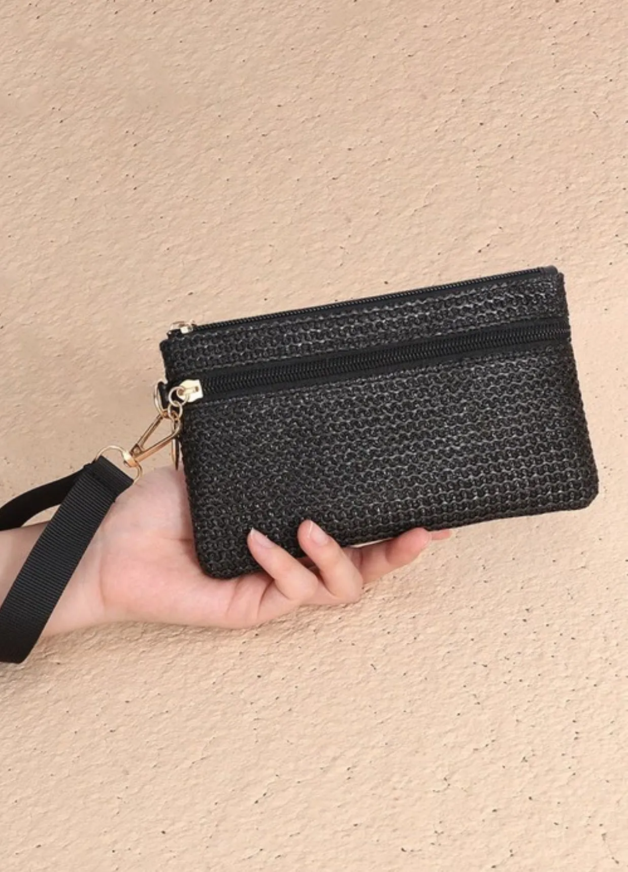 "Sugar Beach" (black) wristlet wallet bag