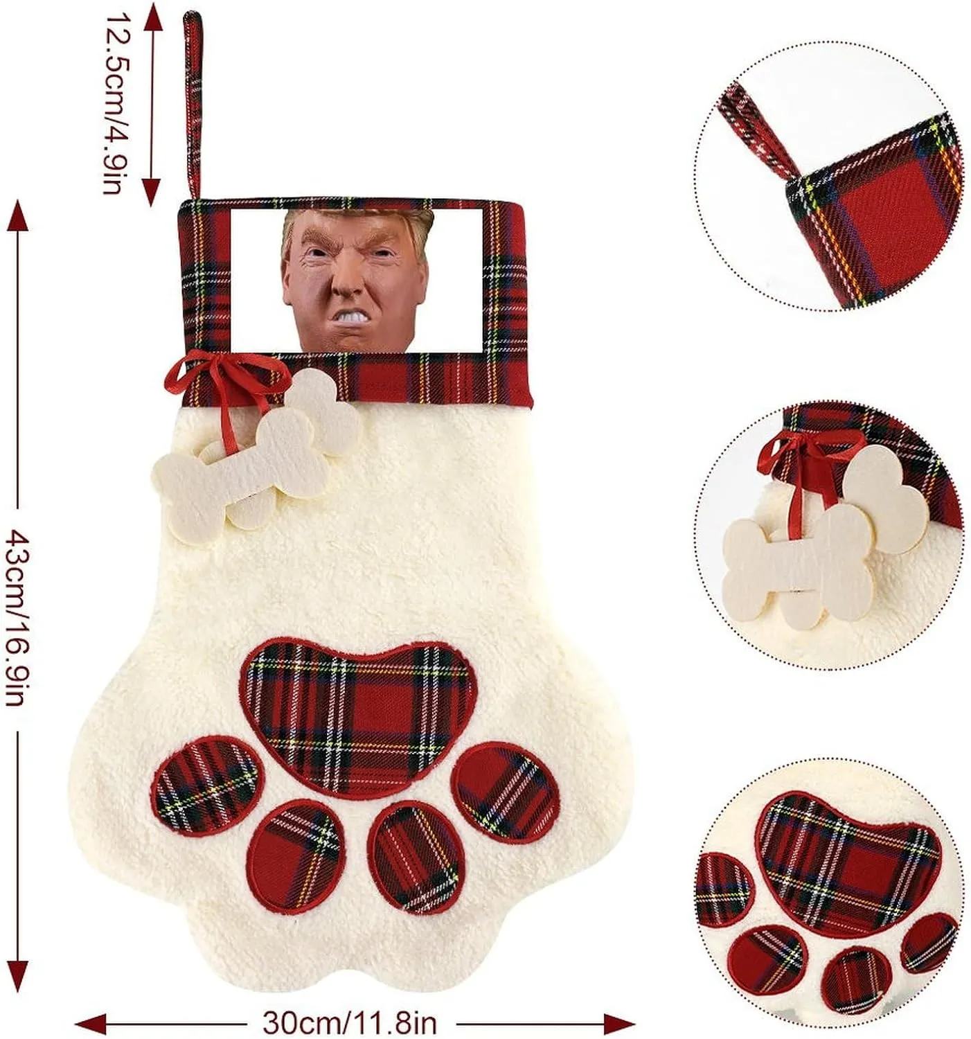 Red Christmas Stockings, Presidential Figures Printed Hanging Dog Claw Christmas Socks Cute Fireplace Hanging Socks Plush Socks Christmas Tree Decoration