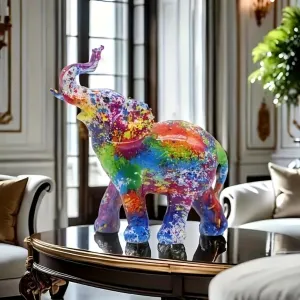 Resin Sculpture Colorful Elephant Statue, Elegant Home Decor for Living Room, Bedroom, Entryway, TV Stand, Bar Cabinet, Indoor Decorative Figurine
