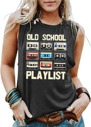 Retro 80s Tank Tops Women Vintage Cassette Tape Graphic Tees Old School Playlist Shirt Casual Loose Sleeveless Tops