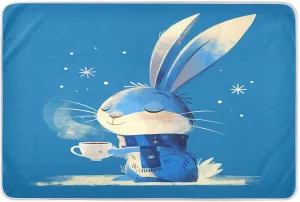 Retro Bunny Drinking Coffee Extra Large Resuable Diaper Mats Water Resistant Bed Wetting Sheet Cute Cool Bed Liners for Kids Bedwetting 52" L x 34" W