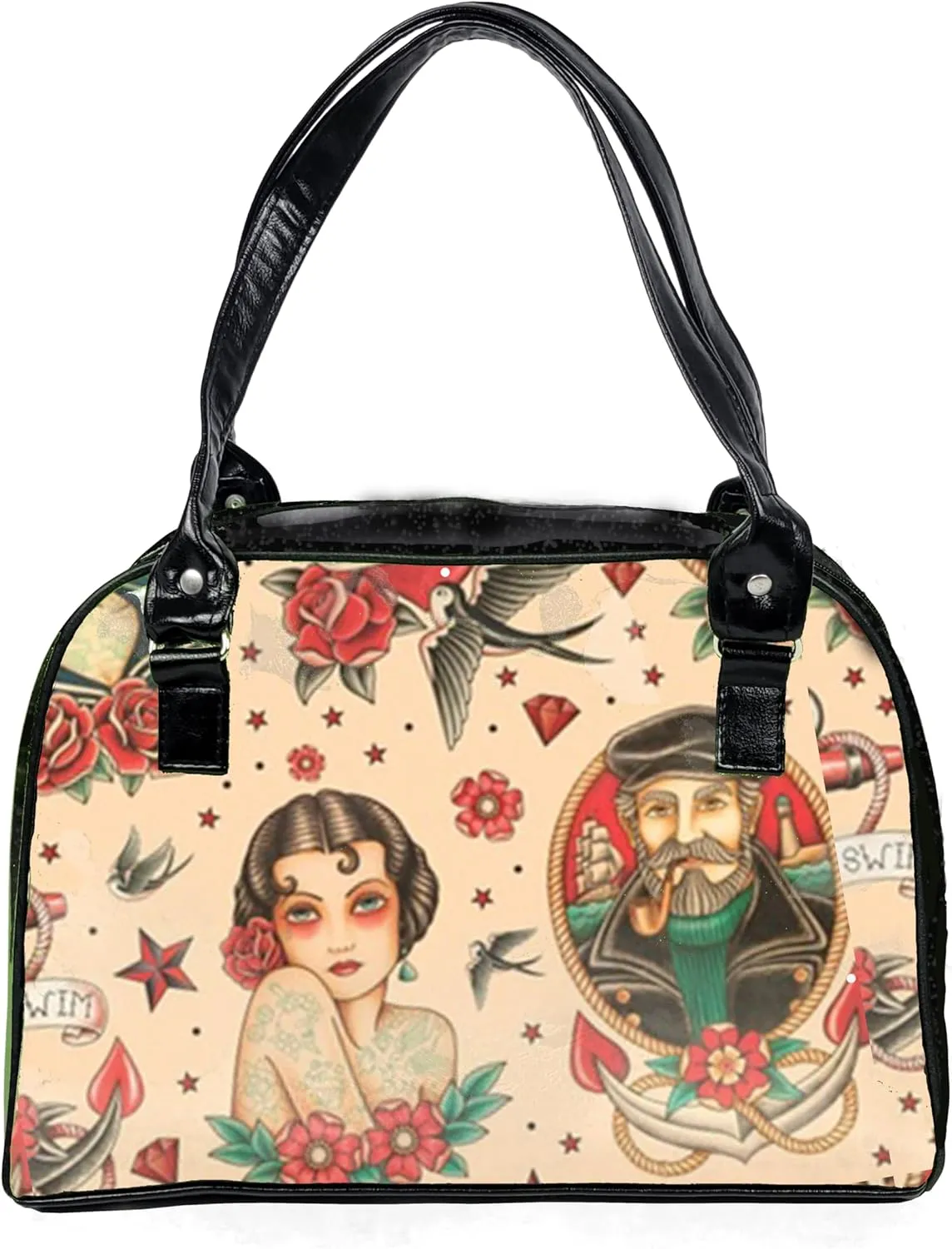 Retro Colorful, Large, Whimsical, Womens Handbag, Purse, Travel Bag, Satchel, Favorite Tote