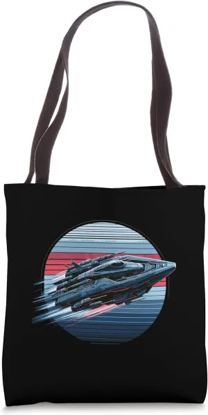 Retro High-Speed Spacecraft Illustration | Sci-Fi Spaceship Tote Bag