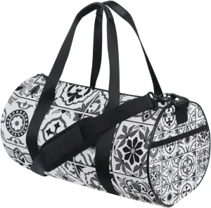 Retro Mandala Flowers, Islam, Arabic, Indian, Ottoman Tribal Ethnic Portable Gym Bag, Travel Bag, Luggage bag, Sports Bag, Toiletry Bag with Handles, Detachable Shoulder Strap 17.6 x 9 x 9 inch
