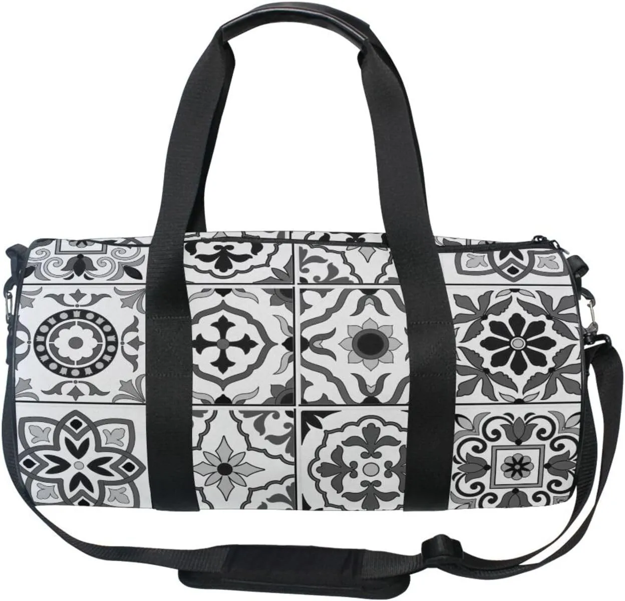 Retro Mandala Flowers, Islam, Arabic, Indian, Ottoman Tribal Ethnic Portable Gym Bag, Travel Bag, Luggage bag, Sports Bag, Toiletry Bag with Handles, Detachable Shoulder Strap 17.6 x 9 x 9 inch