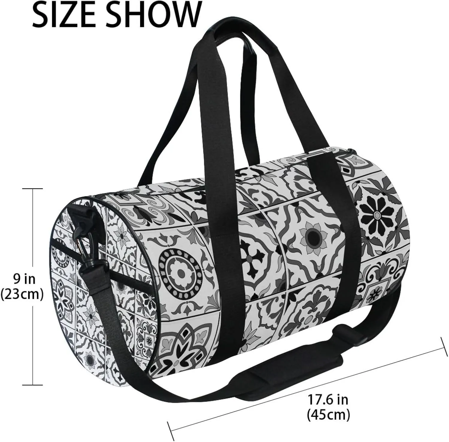 Retro Mandala Flowers, Islam, Arabic, Indian, Ottoman Tribal Ethnic Portable Gym Bag, Travel Bag, Luggage bag, Sports Bag, Toiletry Bag with Handles, Detachable Shoulder Strap 17.6 x 9 x 9 inch
