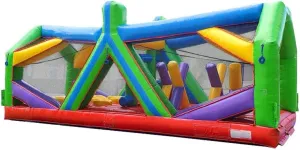 Retro Radical Run Inflatable Obstacle Course, Extreme Unit #2, 30' L x 11' W x 12' H, Commercial Grade Interactive Bounce House, Includes Blower and Stakes