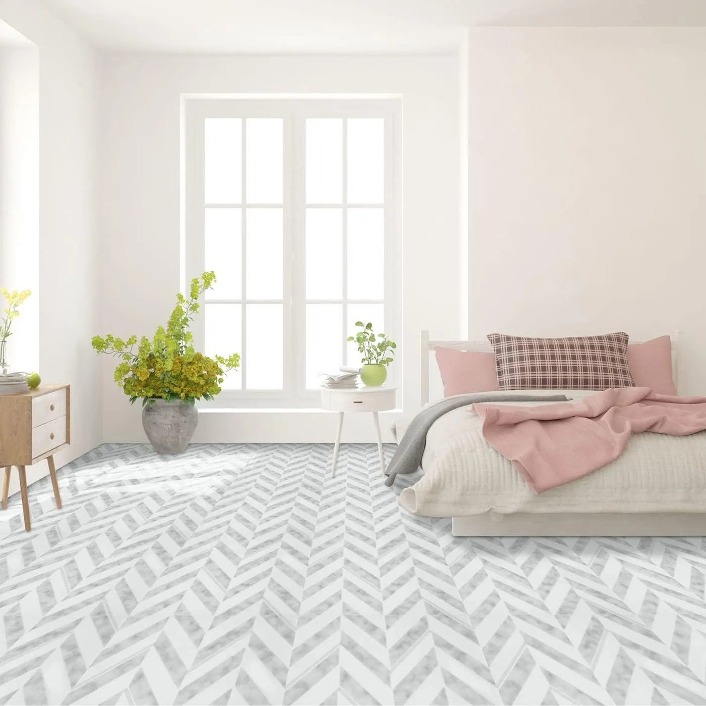 Retro Self Adhesive 12-Inch Vinyl Floor Tiles, 20 Tiles - 12" x 12", Chevron Pattern - Peel & Stick, DIY Flooring for Kitchen, Dining Room, Bedrooms & Bathrooms by Achim Home Decor