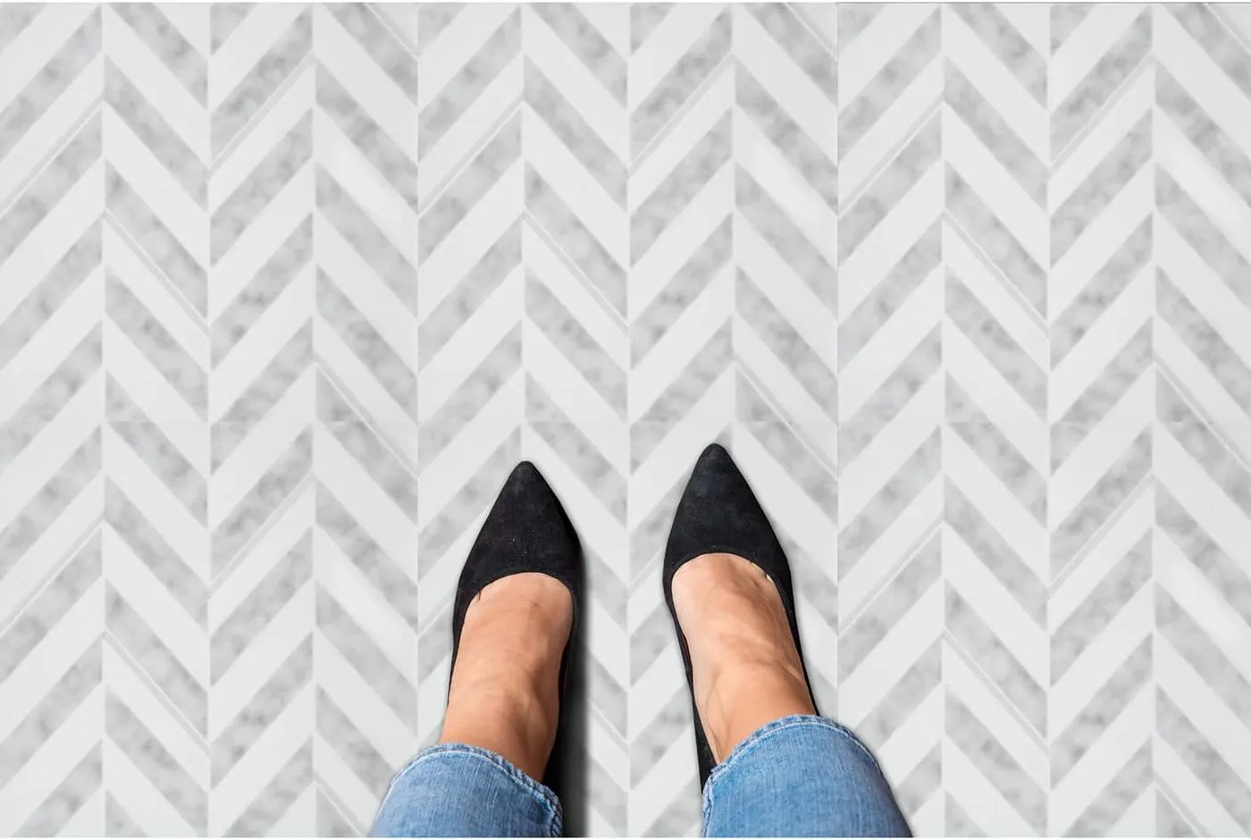 Retro Self Adhesive 12-Inch Vinyl Floor Tiles, 20 Tiles - 12" x 12", Chevron Pattern - Peel & Stick, DIY Flooring for Kitchen, Dining Room, Bedrooms & Bathrooms by Achim Home Decor