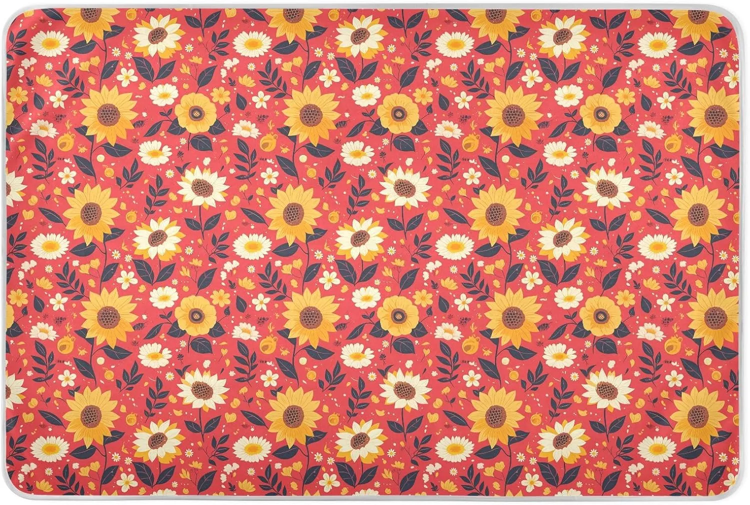 Retro Sunflowers Red Extra Large Resuable Diaper Mats Water Resistant Bed Pad Machine Washable Incontinence Pads for Children Adults Pets 52" L x 34" W