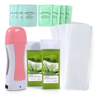 Roller Waxing Kit for Sensitive Skin Aloe roll on wax cartridge warmer for arms legs and larger areas of the body hair removal at home waxing kit for women and men