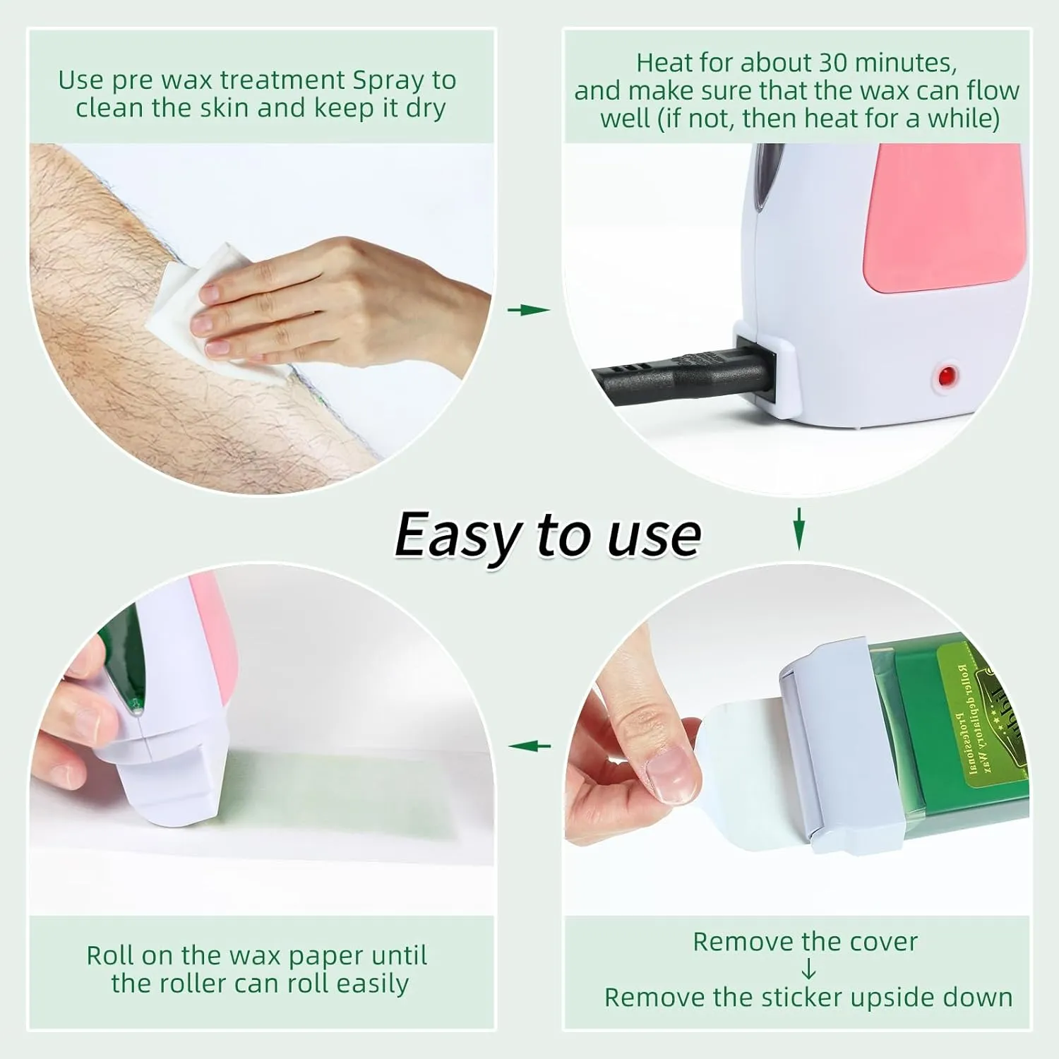 Roller Waxing Kit for Sensitive Skin Aloe roll on wax cartridge warmer for arms legs and larger areas of the body hair removal at home waxing kit for women and men