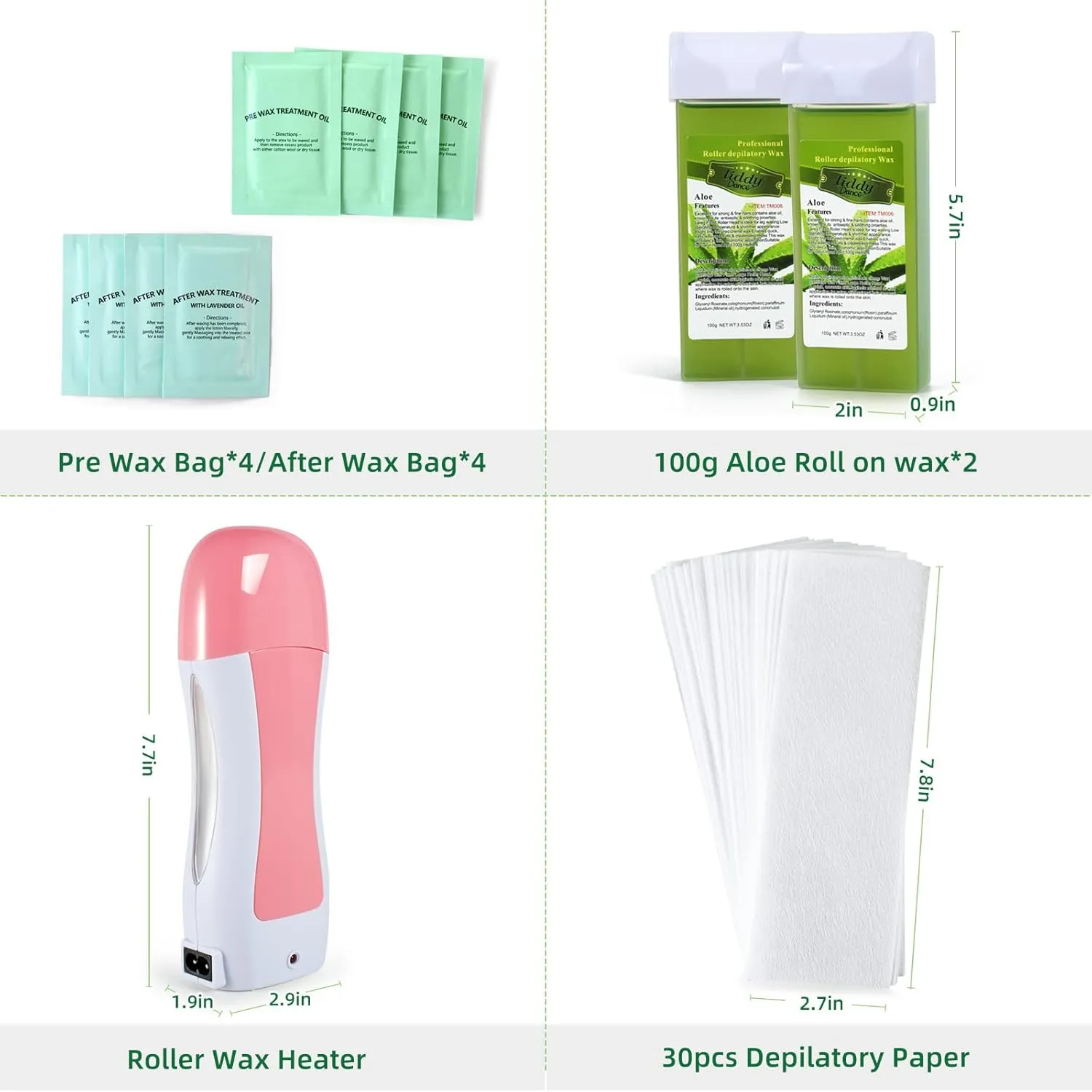 Roller Waxing Kit for Sensitive Skin Aloe roll on wax cartridge warmer for arms legs and larger areas of the body hair removal at home waxing kit for women and men