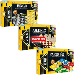 RONDA Pack of 3 Classic Board Games - Parques, Bingo, and Chess, Includes Boards, Pieces, and Accessories, Perfect for Family Gatherings