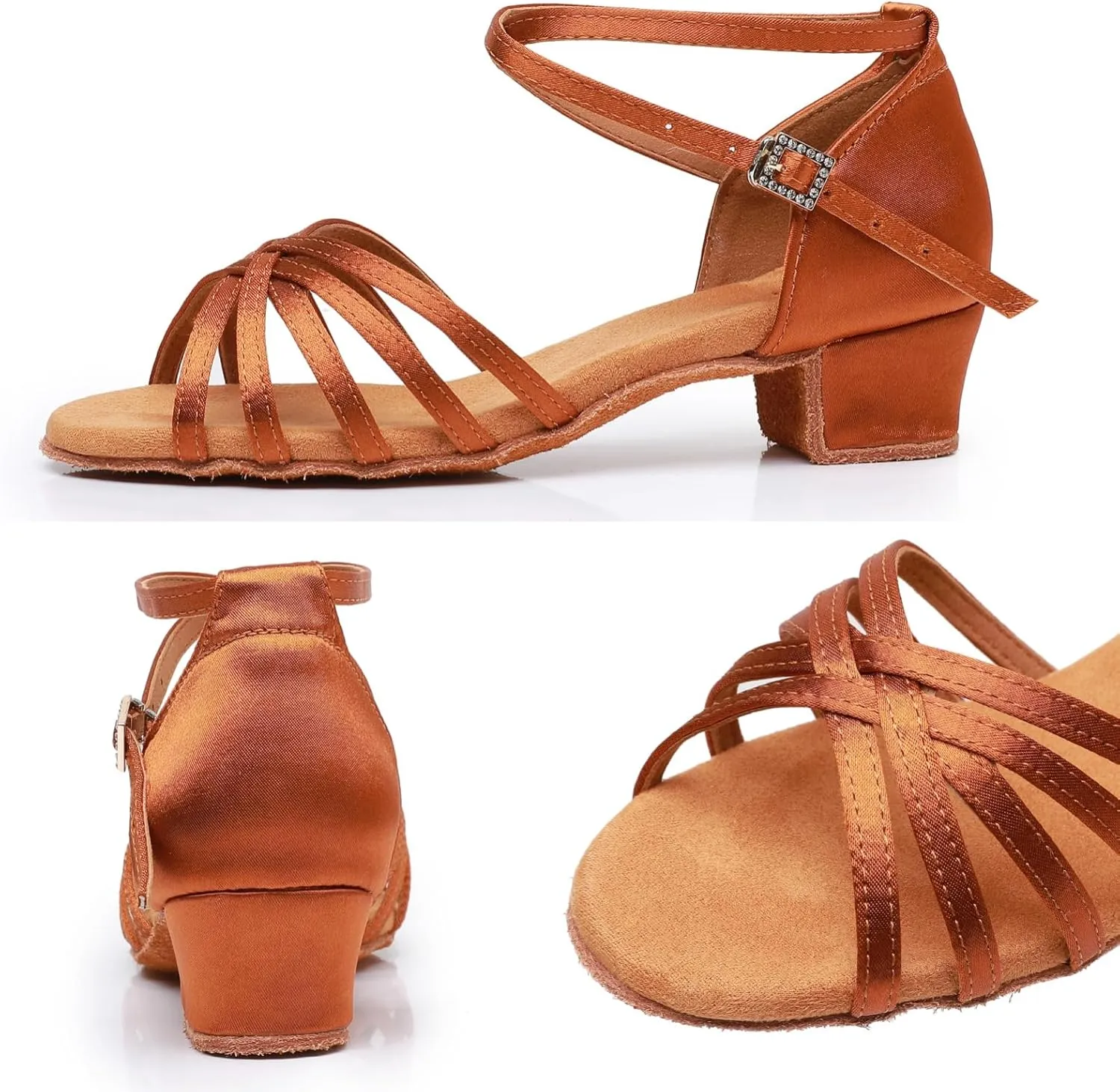 Rosefinch Girls Latin Dance Shoes Satin Suede Sole Salsa Professional Performance Practice Dance Shoes