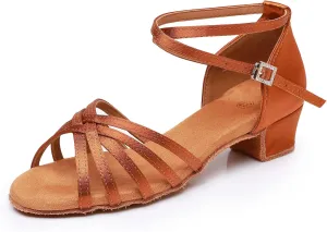 Rosefinch Girls Latin Dance Shoes Satin Suede Sole Salsa Professional Performance Practice Dance Shoes