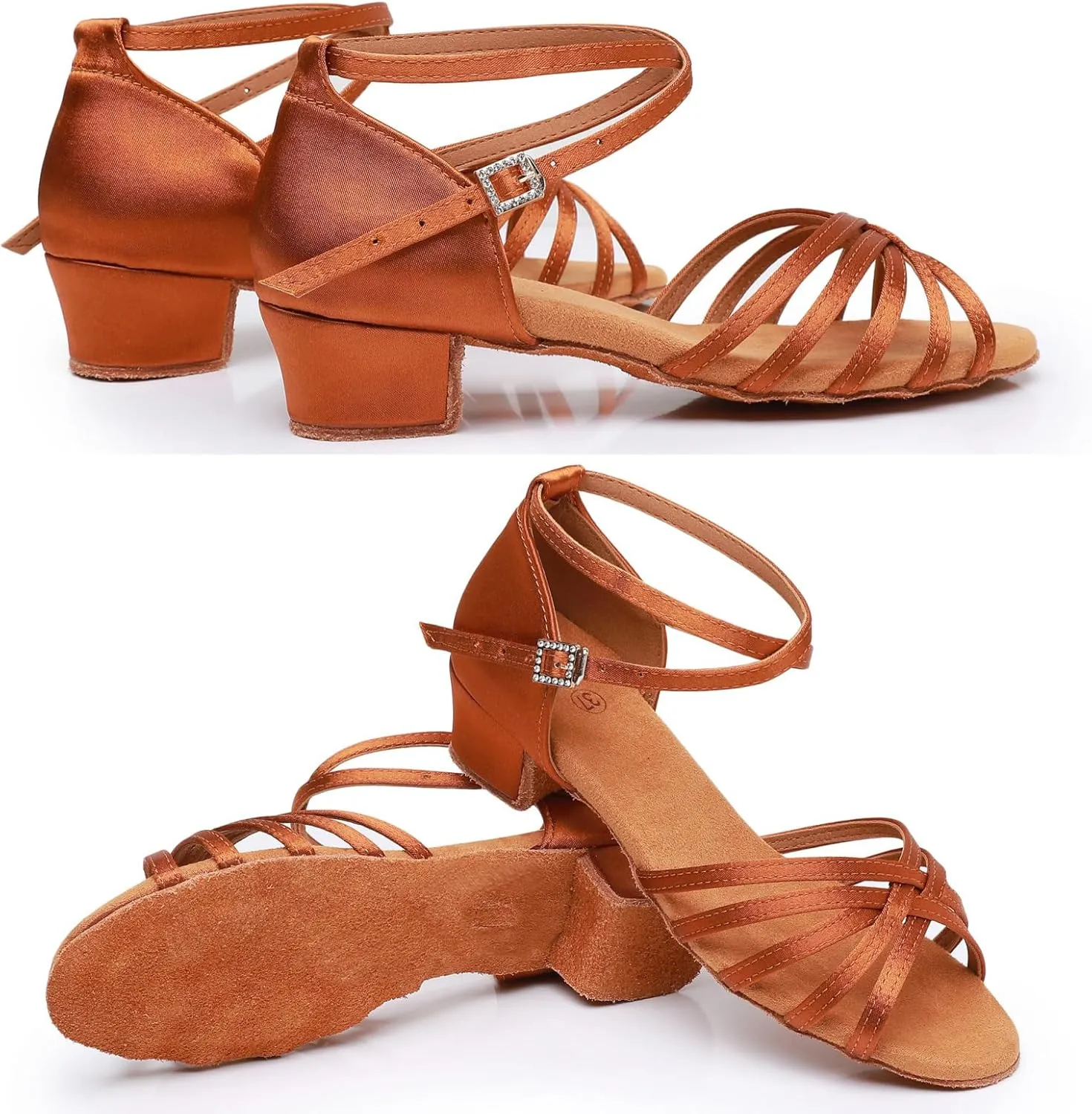 Rosefinch Girls Latin Dance Shoes Satin Suede Sole Salsa Professional Performance Practice Dance Shoes