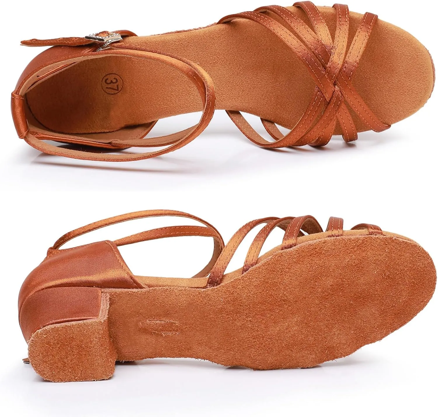 Rosefinch Girls Latin Dance Shoes Satin Suede Sole Salsa Professional Performance Practice Dance Shoes