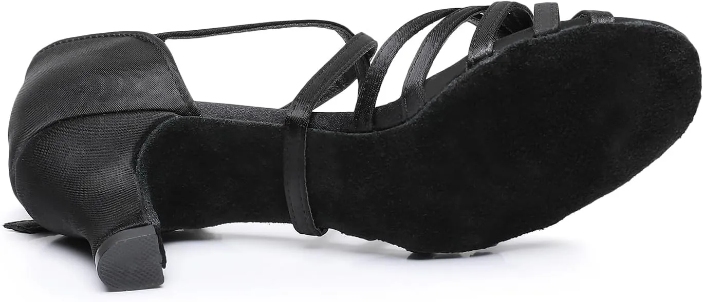 Rosefinch Women Ballroom Dance Shoes Latin Salsa Bachata Performance Dance Dancing Shoes 2" Black 3.5US