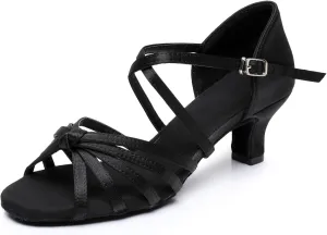Rosefinch Women Ballroom Dance Shoes Latin Salsa Bachata Performance Dance Dancing Shoes 2" Black 3.5US
