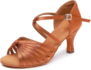 Rosefinch Women's Latin Dance Shoes Satin Professional Ballroom Salsa Practice Performance Dance Shoes