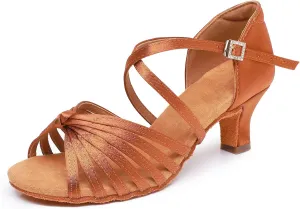 Rosefinch Women's Latin Dance Shoes Satin Professional Ballroom Salsa Practice Performance Dance Shoes