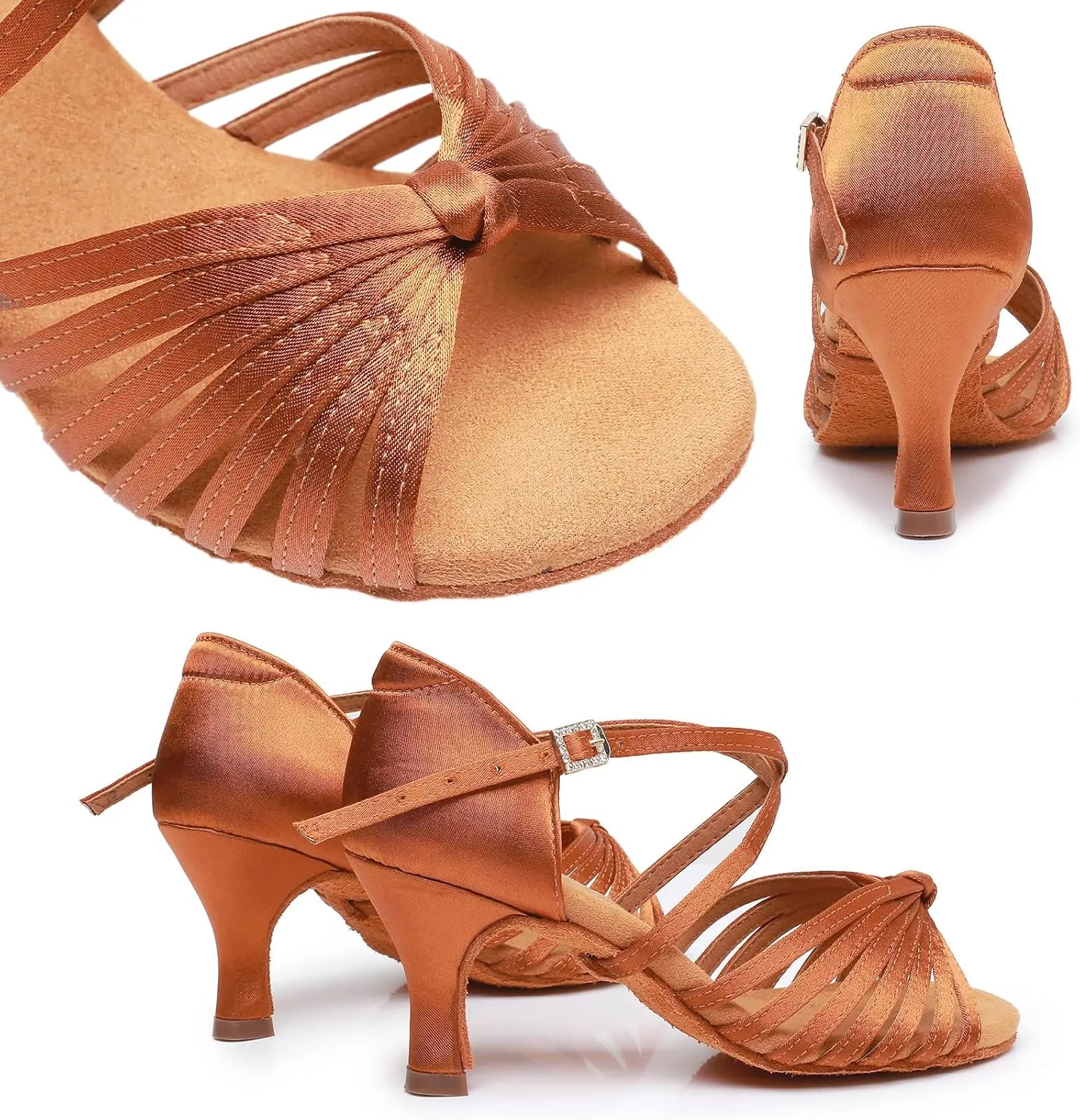 Rosefinch Women's Latin Dance Shoes Satin Professional Ballroom Salsa Practice Performance Dance Shoes