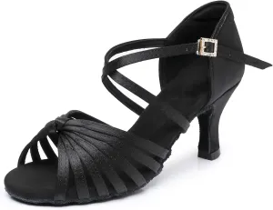 Rosefinch Women's Latin Dance Shoes Satin Professional Ballroom Salsa Practice Performance Dance Shoes