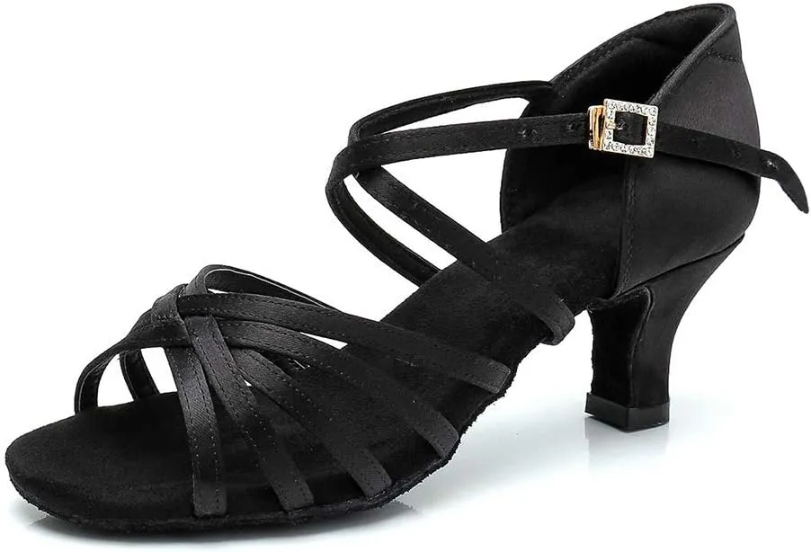RoseMoli Women's Latin Dance Shoes Satin Professional Ballroom Salsa Practice Performance Dance Shoes