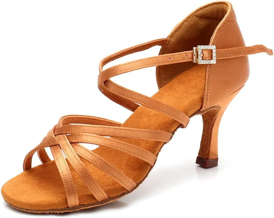 RoseMoli Women's Latin Dance Shoes Satin Professional Ballroom Salsa Practice Performance Dance Shoes
