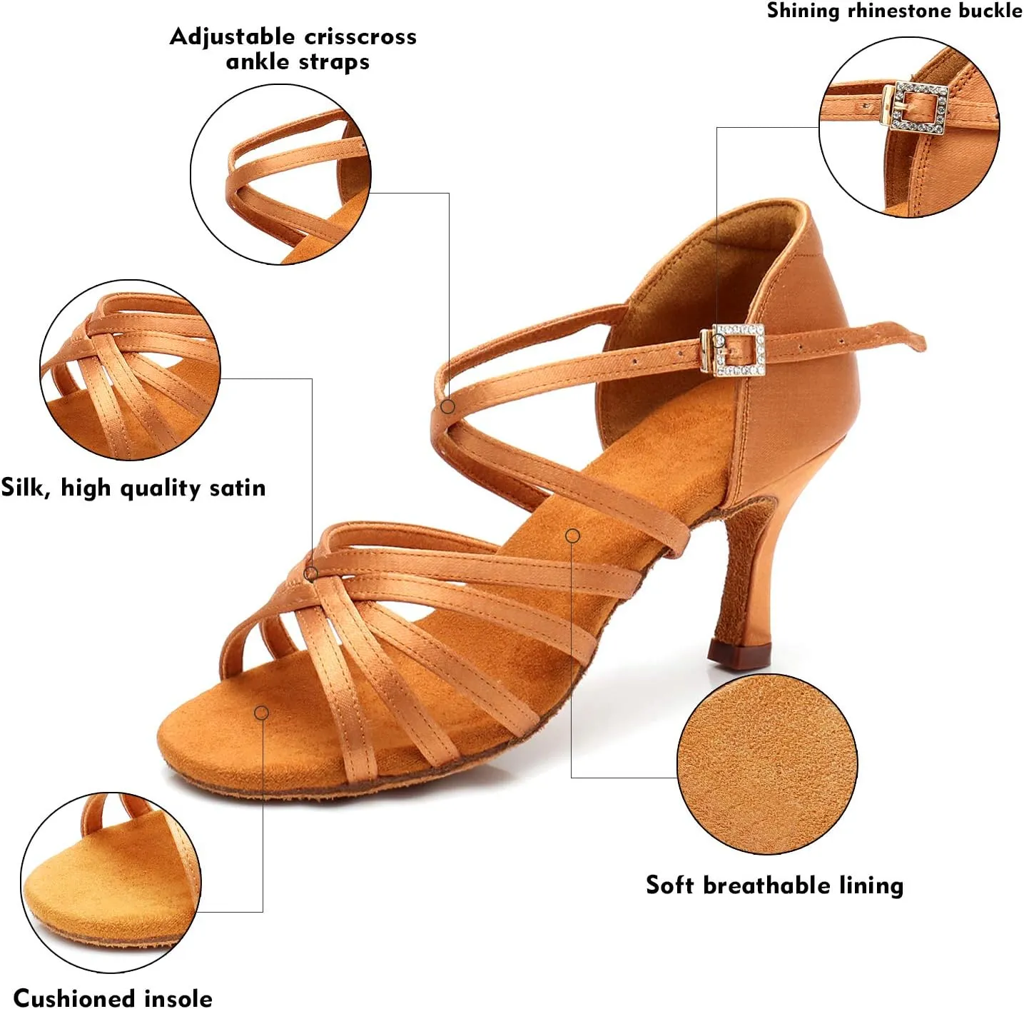 RoseMoli Women's Latin Dance Shoes Satin Professional Ballroom Salsa Practice Performance Dance Shoes
