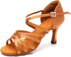 RoseMoli Women's Latin Dance Shoes Satin Professional Ballroom Salsa Practice Performance Dance Shoes