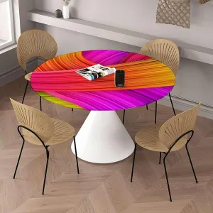 Round Tablecloth,Waterproof Tablecloth Retro and Summer Sunny Round Table Set Beach Birthday Party Decoration Supplies Swirl Wavy Stripe Fits up 38"-42" Diameter Tables Purple Yellow Pink
