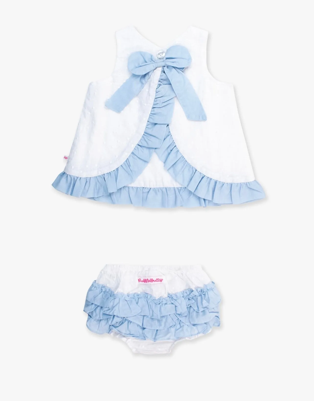 Ruffle swing Top and Bloomer Set - White & Light Blue