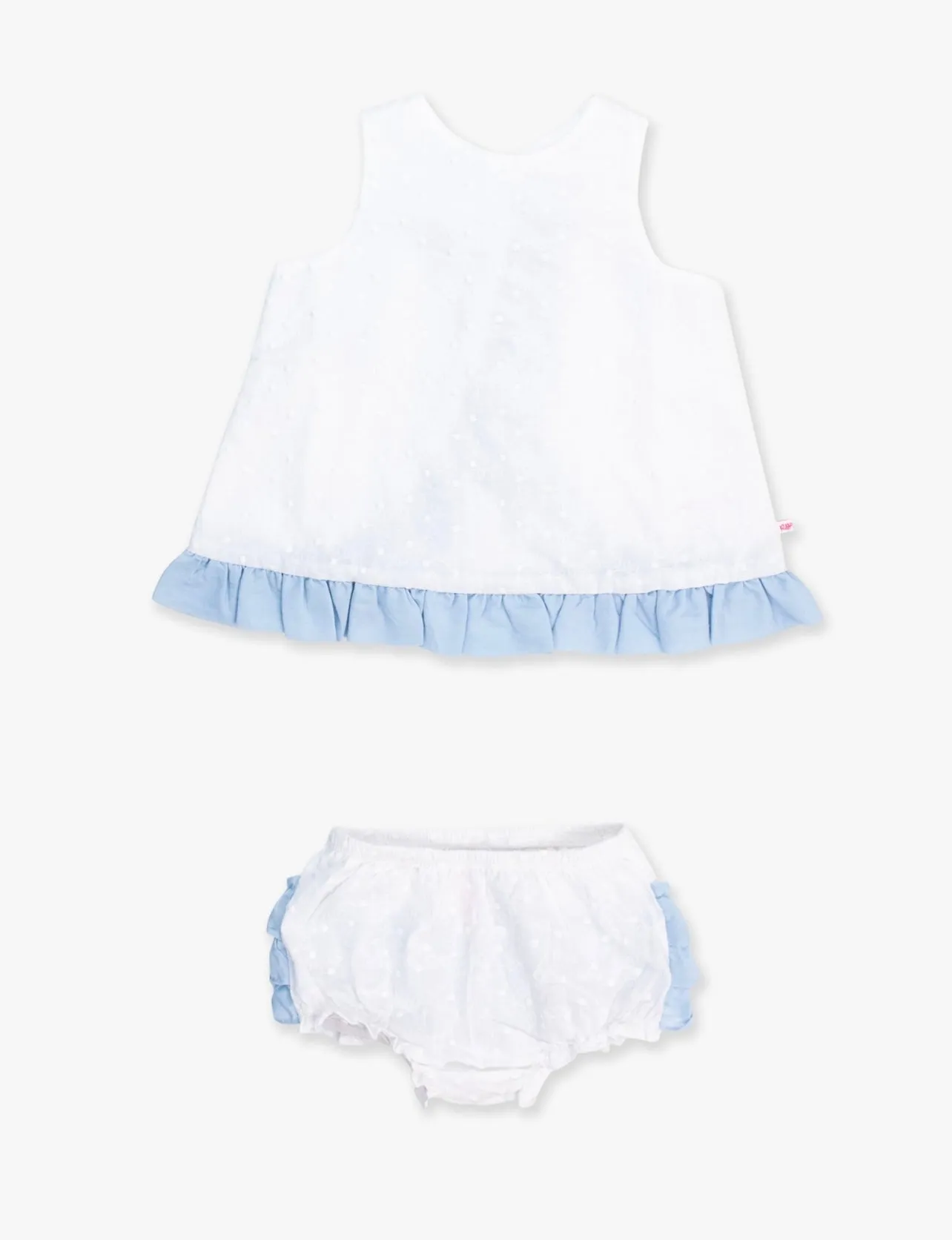 Ruffle swing Top and Bloomer Set - White & Light Blue