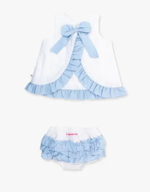 Ruffle swing Top and Bloomer Set - White & Light Blue