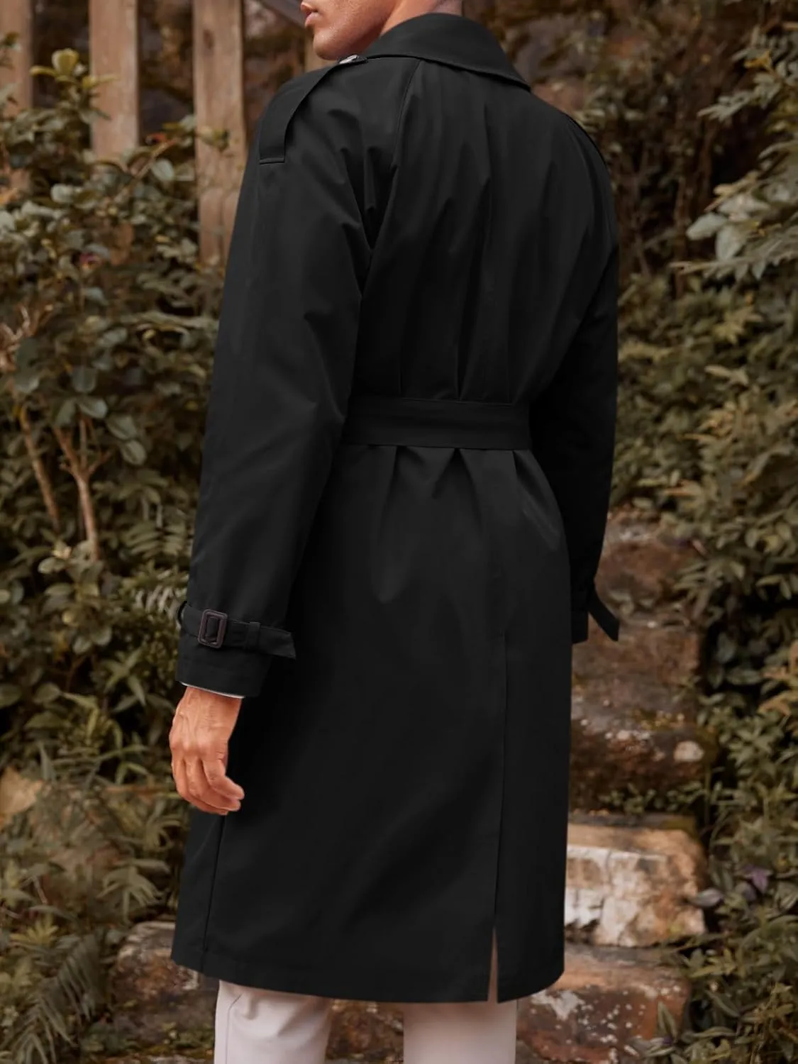 Runcati Mens Trench Coat Double Breasted Long Jacket Casual Windbreaker Notched Lapel Belted Overcoat