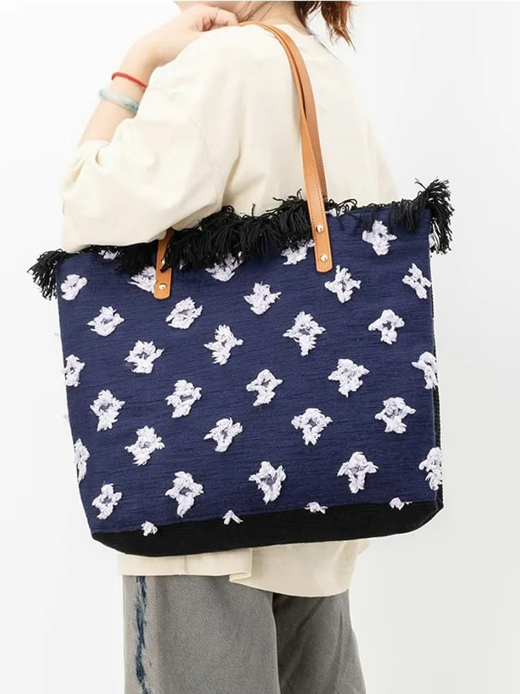 Rungion Large Canvas Tote Bag for Women Work Casual Shoulder Handbags Bohemia Tassels Travel Shopping Top Handle Purses