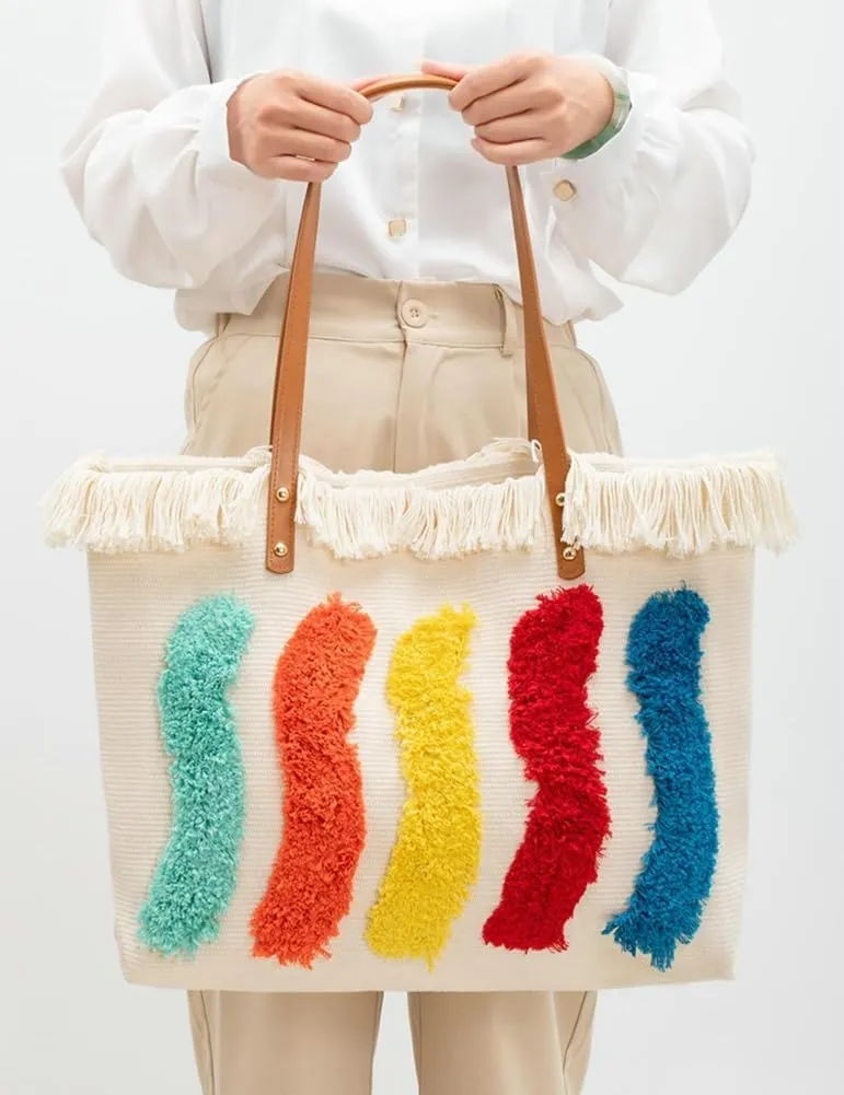 Rungion Large Canvas Tote Bag for Women Work Casual Shoulder Handbags Bohemia Tassels Travel Shopping Top Handle Purses