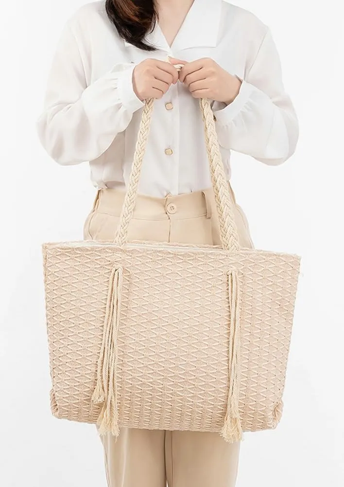 Rungion Large Canvas Tote Bag for Women Work Casual Shoulder Handbags Bohemia Tassels Travel Shopping Top Handle Purses