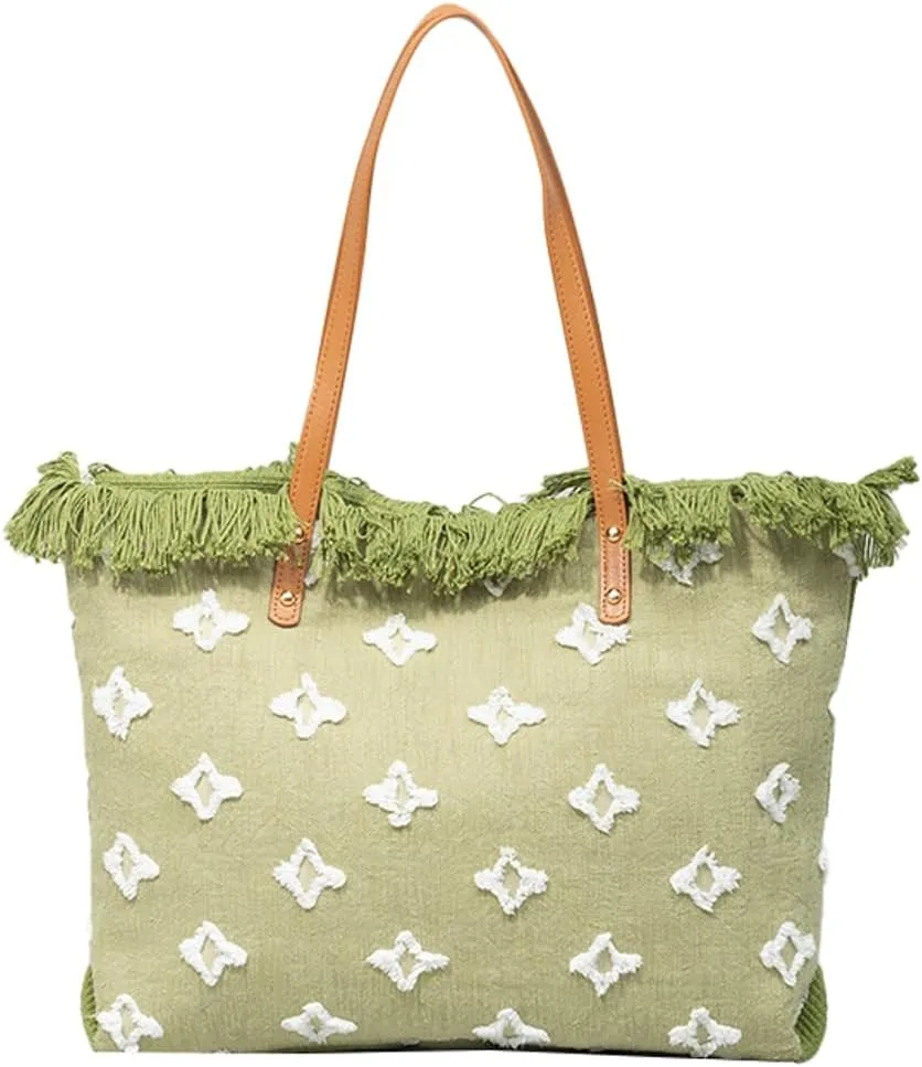 Rungion Large Canvas Tote Bag for Women Work Casual Shoulder Handbags Bohemia Tassels Travel Shopping Top Handle Purses